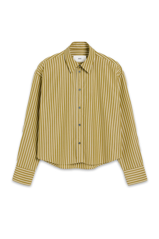 Khaki Cotton Cropped Oversized Shirt