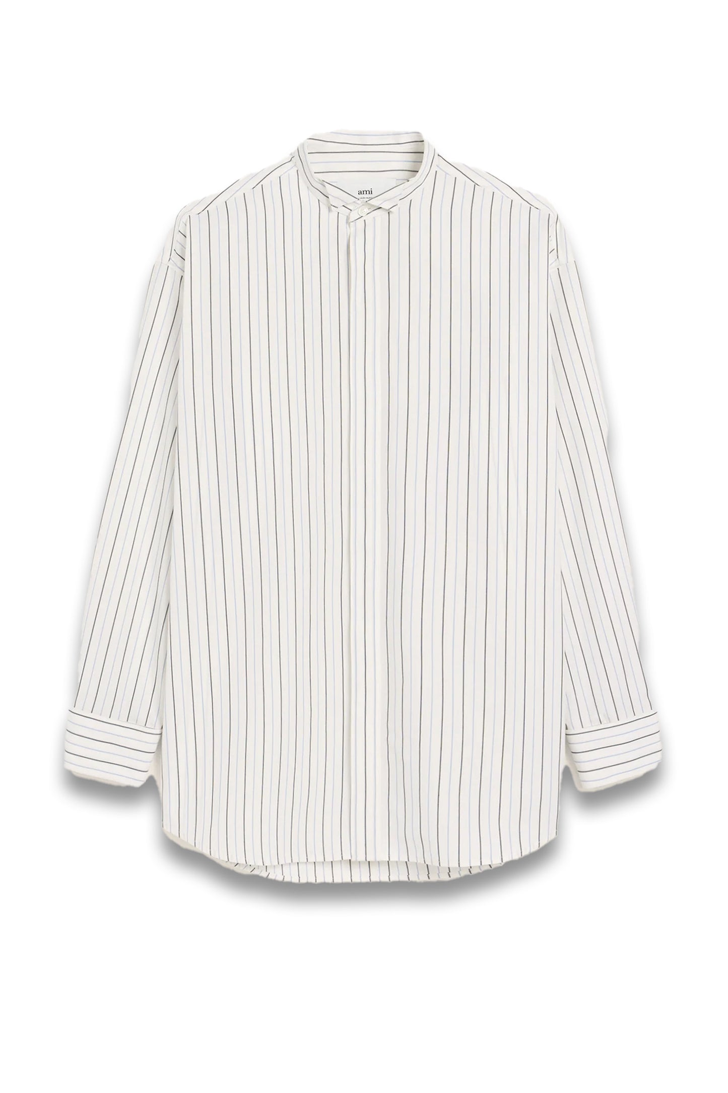 White And Blue Cotton Wingtip Collar Oversized Shirt