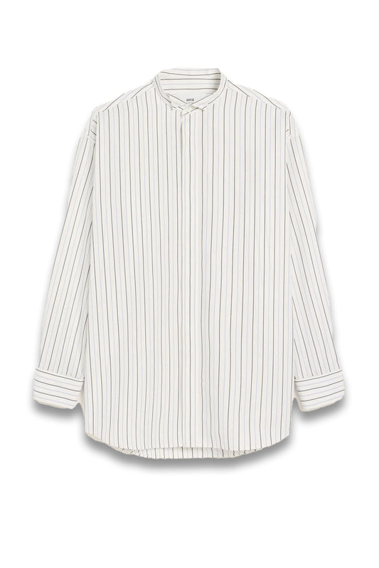 White And Blue Cotton Wingtip Collar Oversized Shirt