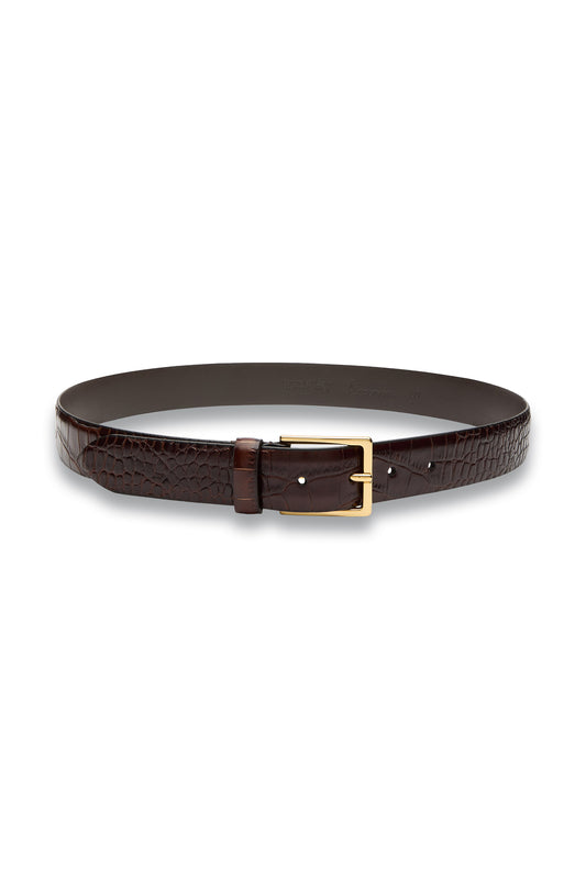 Crocodile-effect Leather Belt