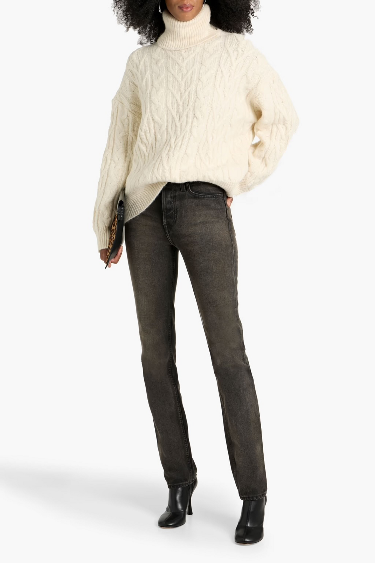 Annie Cable-knit Alpaca, Cotton and Wool-blend Turtleneck Sweater