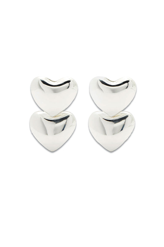 Double Voluptuous Heart Sterling-silver Earrings