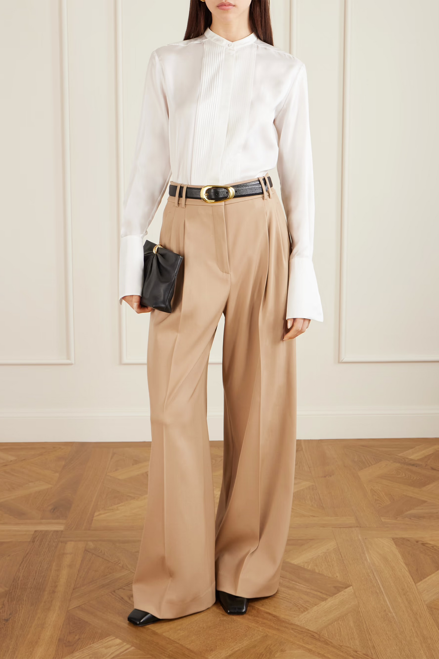 Pleated Wool-blend Wide-leg Pants
