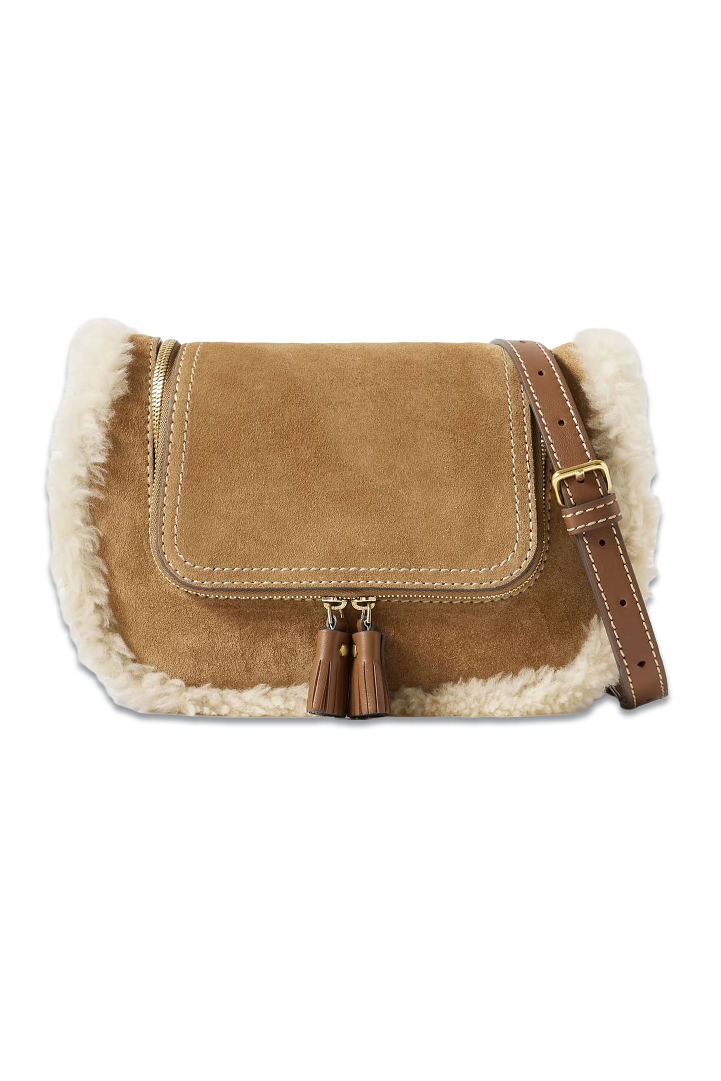 Vere Small Leather And Shearling-trimmed Suede Shoulder Bag