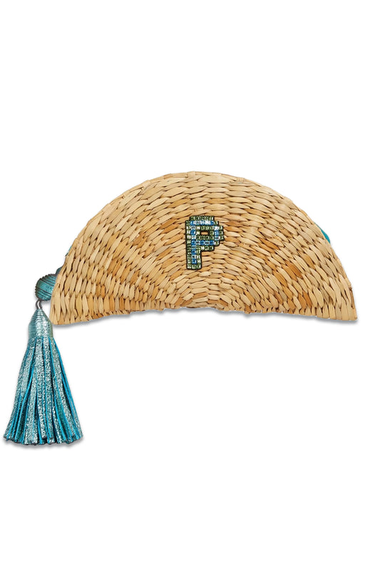 Embellished Woven Raffia Clutch