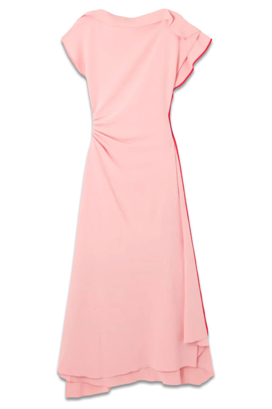 Asymmetric Ruffled Gathered Crepe Midi Dress