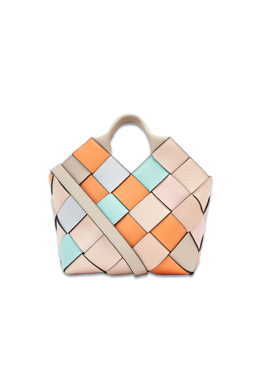 Small Surplus Leather Apricot Woven basket bag in calfskin