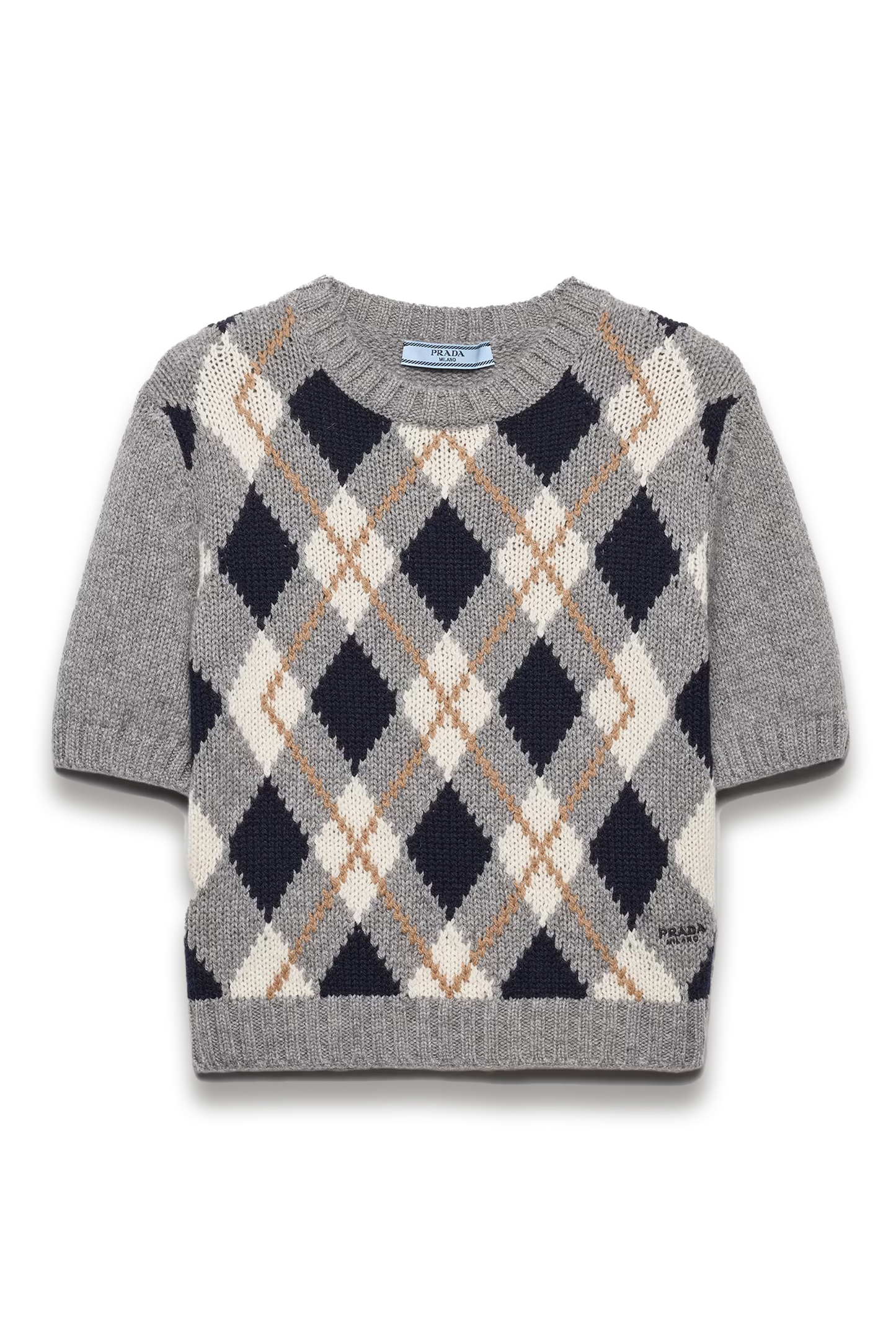 Short-sleeved Argyle Knit Cashmere Sweater