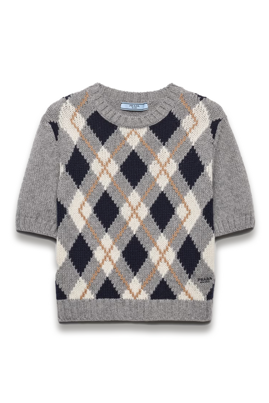 Short-sleeved Argyle Knit Cashmere Sweater