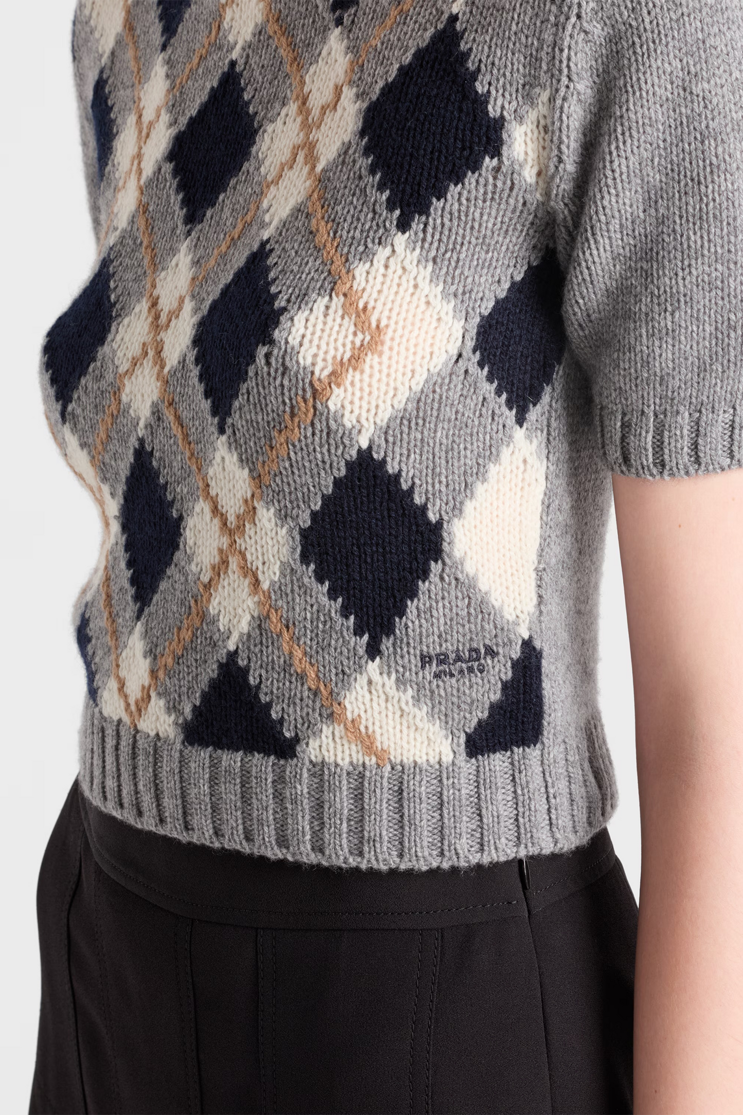 Short-sleeved Argyle Knit Cashmere Sweater