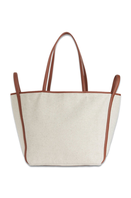 Leather-Detailed Canvas Tote