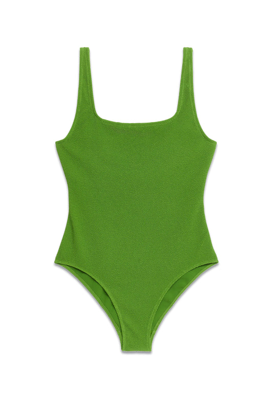 Crinkle Square Neck Swimsuit Green