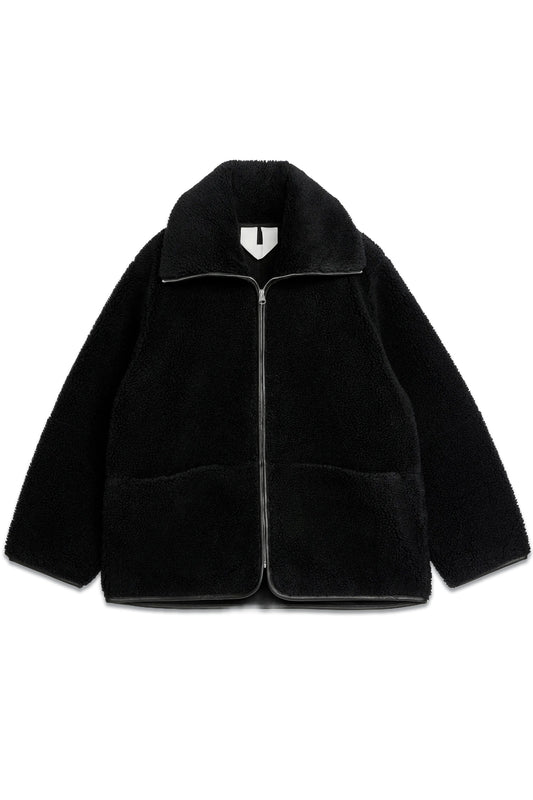 Leather Detailed Pile Jacket Black