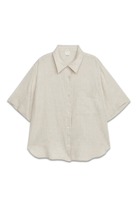 Short-Sleeved Linen Shirt Beige