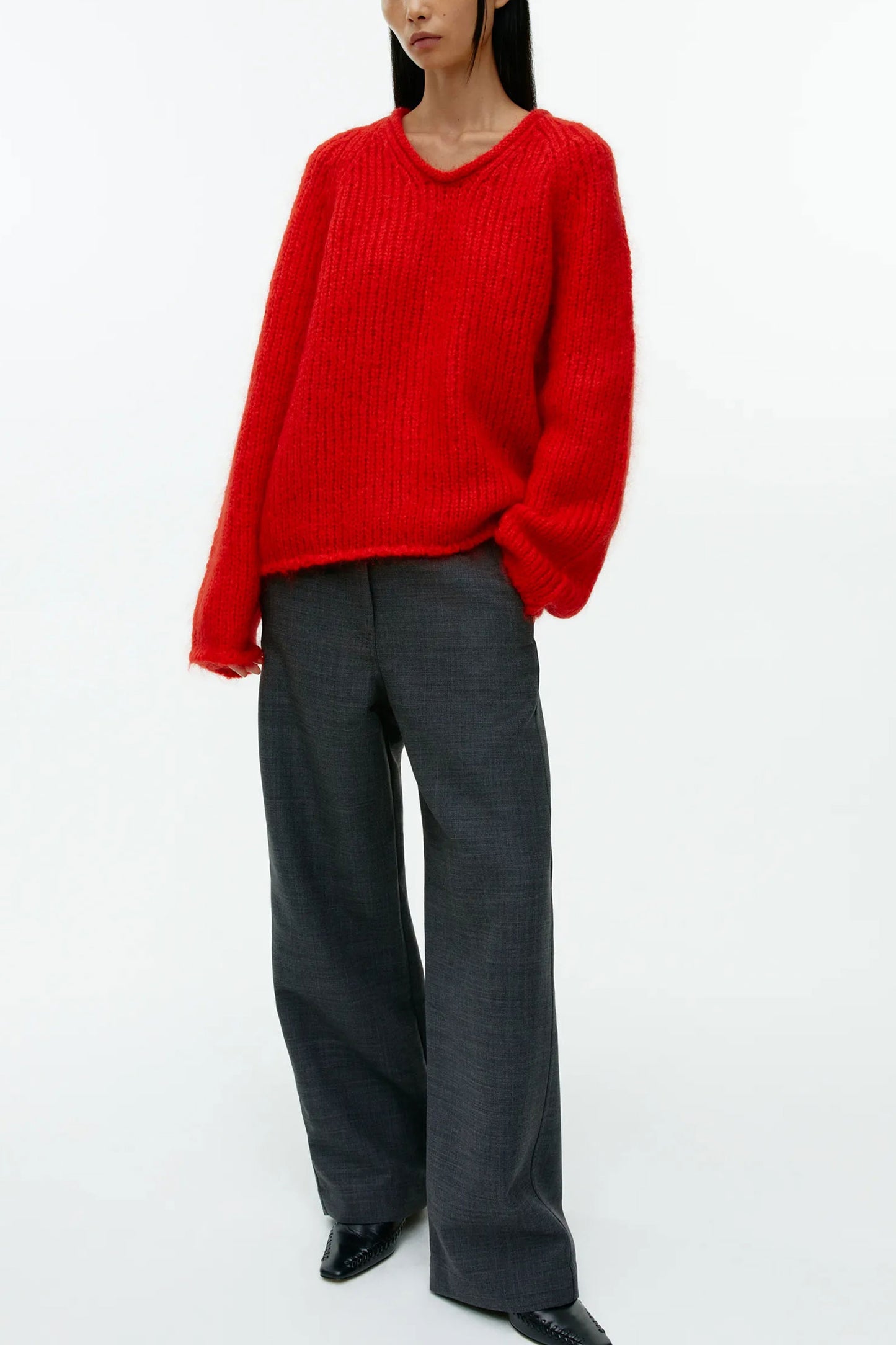 Loose-Knit Wool-Mohair Jumper Red