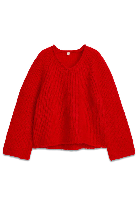Loose-Knit Wool-Mohair Jumper Red