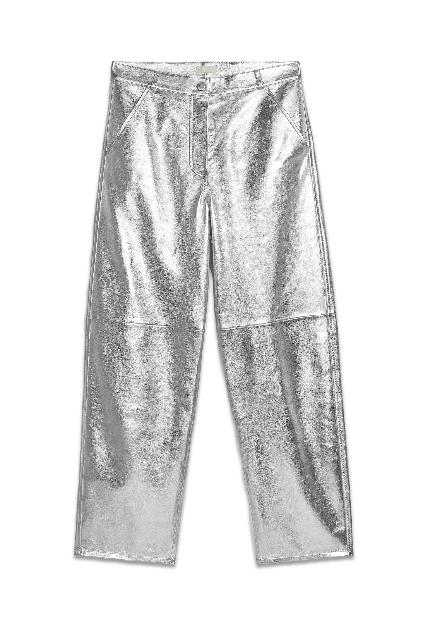 Silver Metallic Leather Trousers