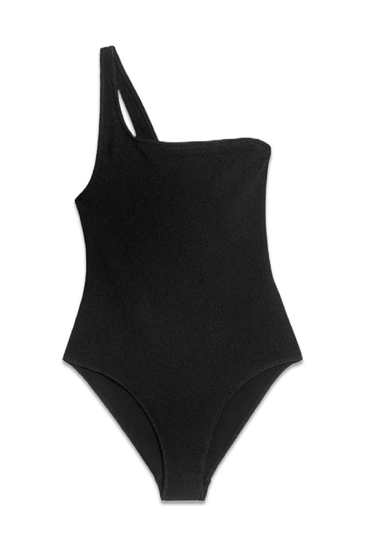 Crinkle One-shoulder Swimsuit Black