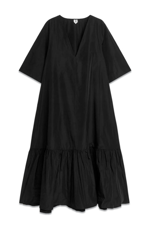 Flounce-Hem Taffeta Dress