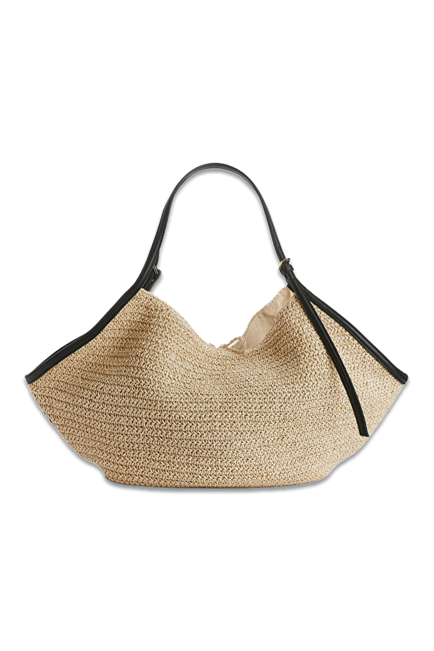 Leather-Detailed Straw Bag