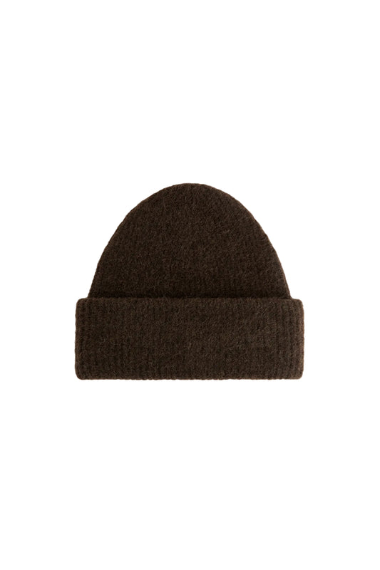 Double-Fold Alpaca Merino Beanie Dark Brown