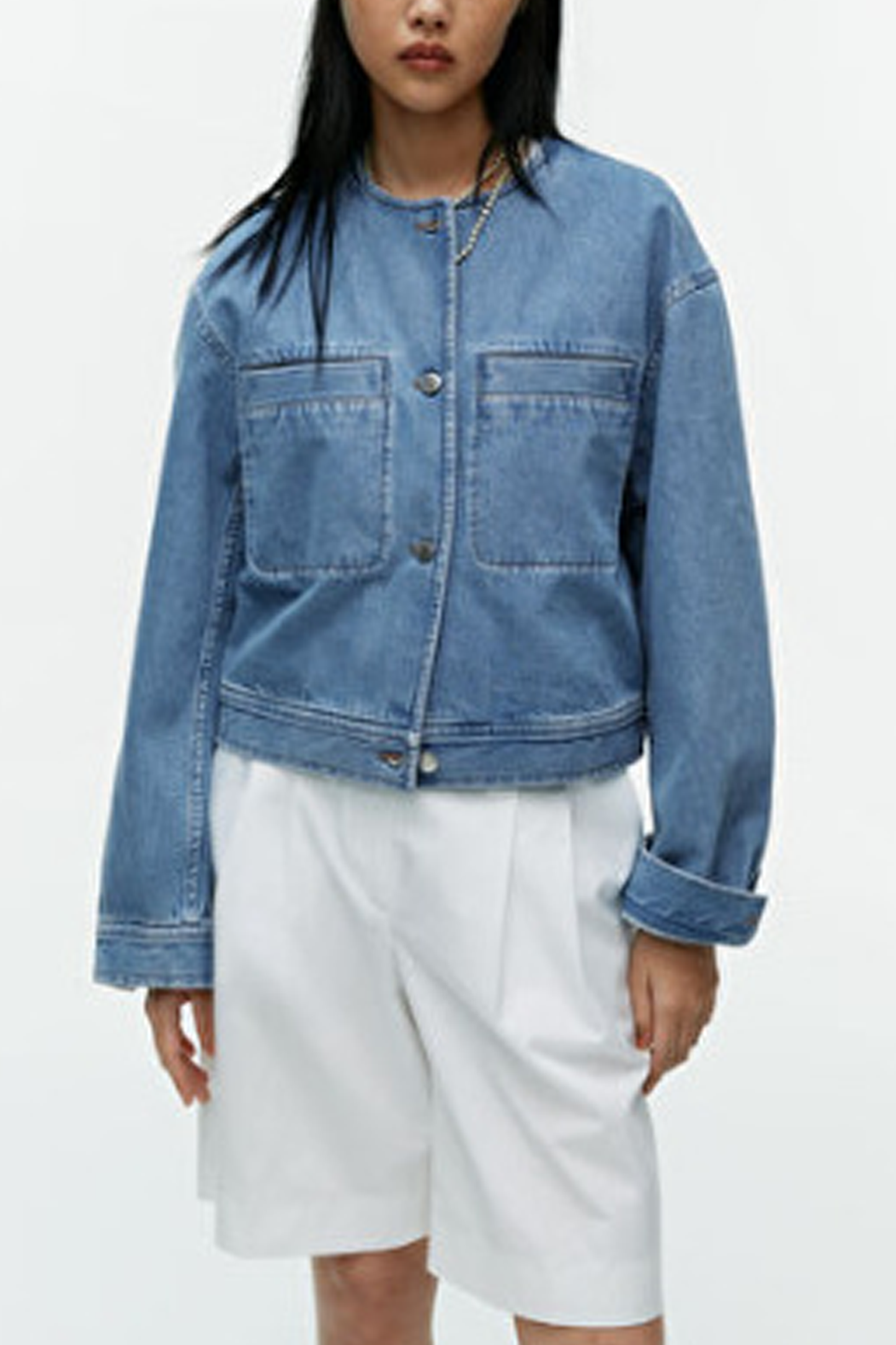 Collarless Denim Jacket