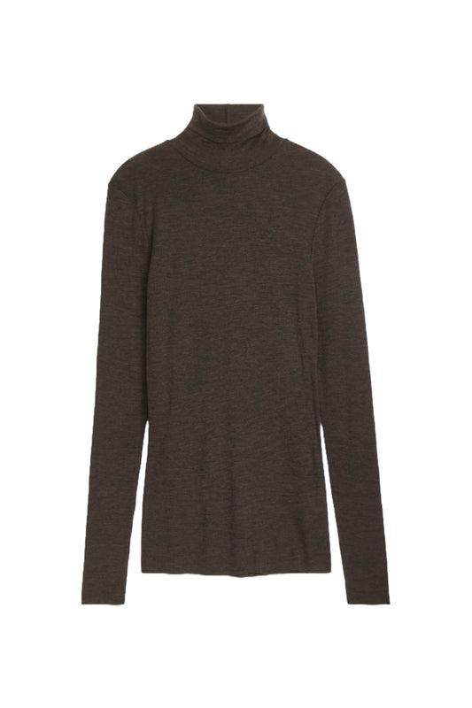 Dark Brown Roll-Neck Wool Top
