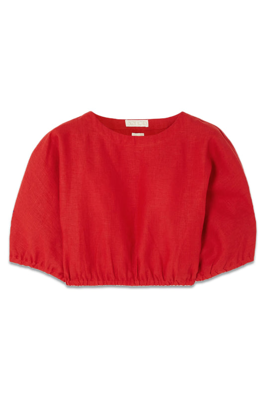 Arki Cropped Gathered Linen Top