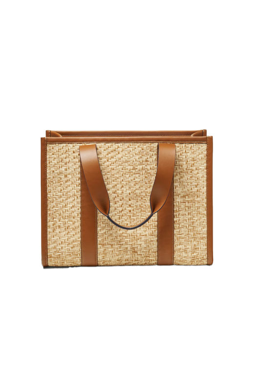 Henley Raffia Tote Biscuit Raffia & Smooth Tan