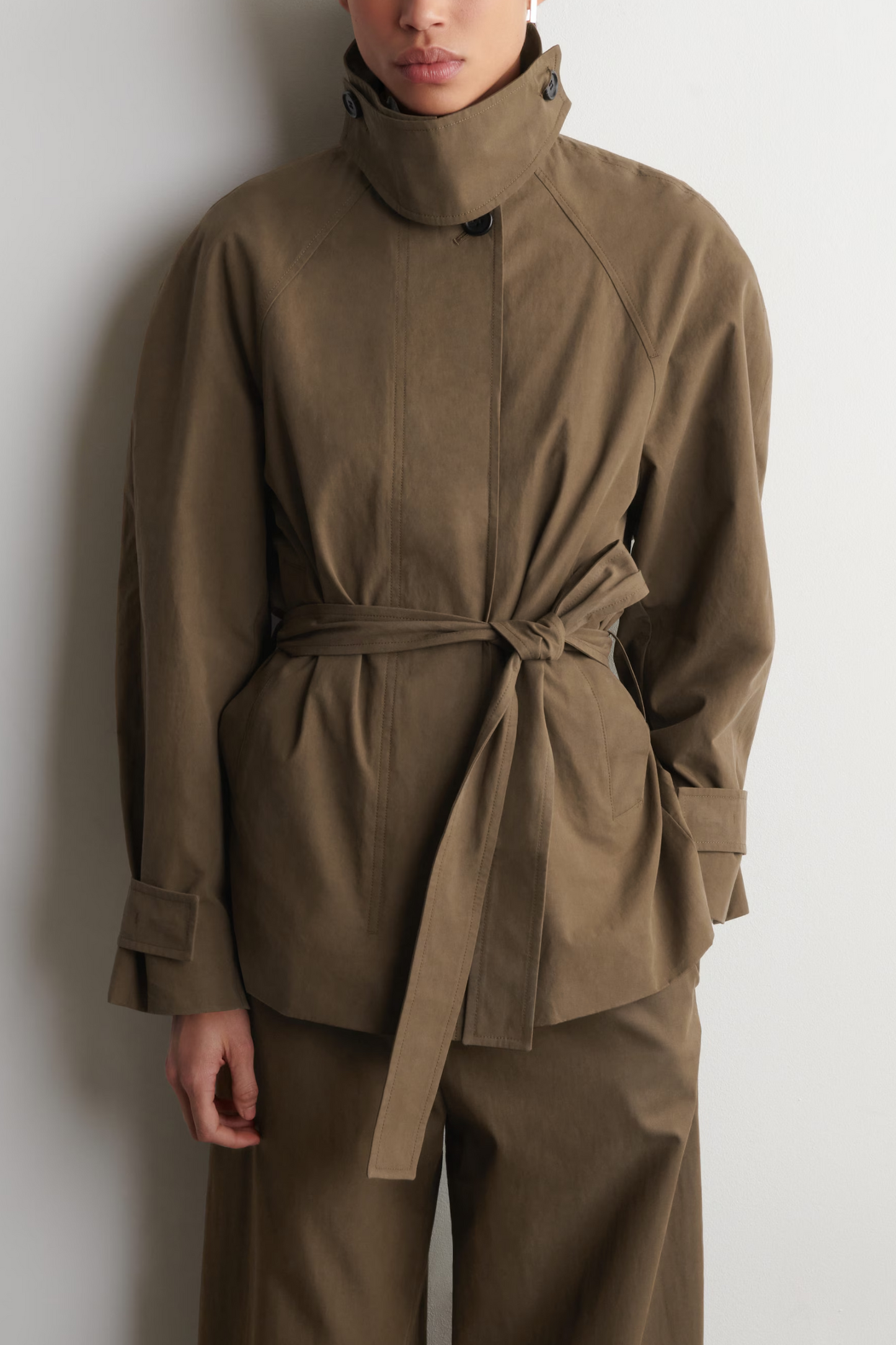 Belted Cotton Short Trench Jacket