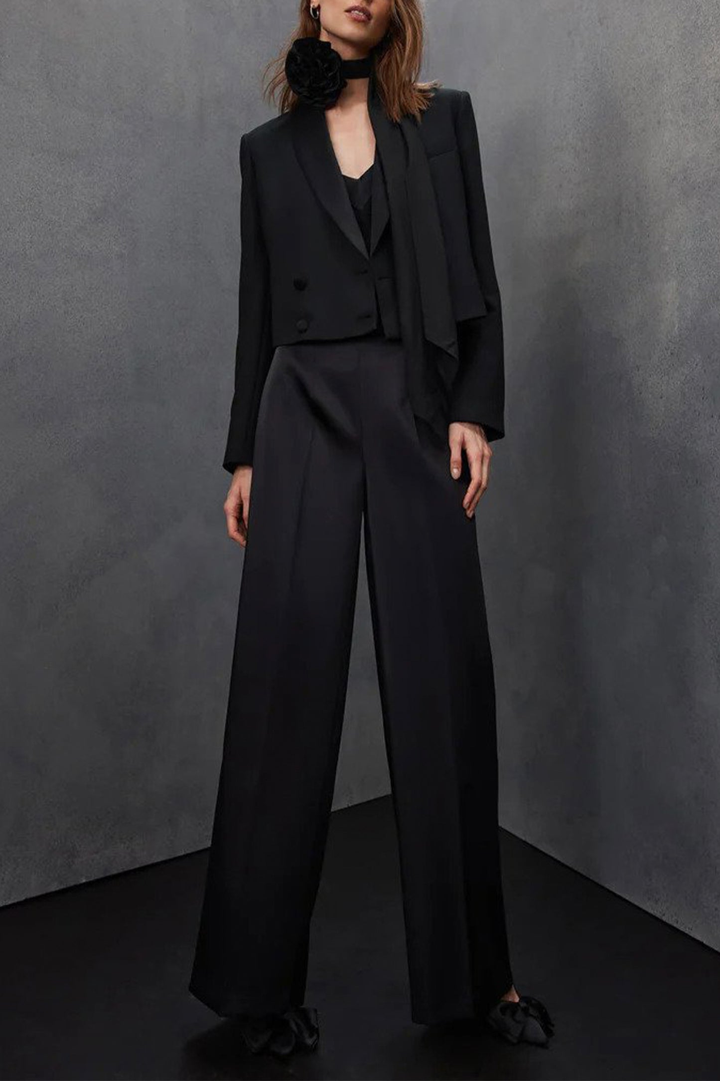 Black Satin Wide Trousers