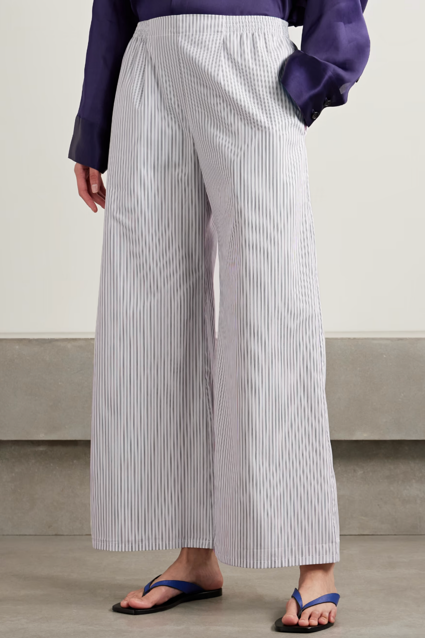 Yoshi Pinstriped Cotton-Blend Poplin Wide-Leg Pants
