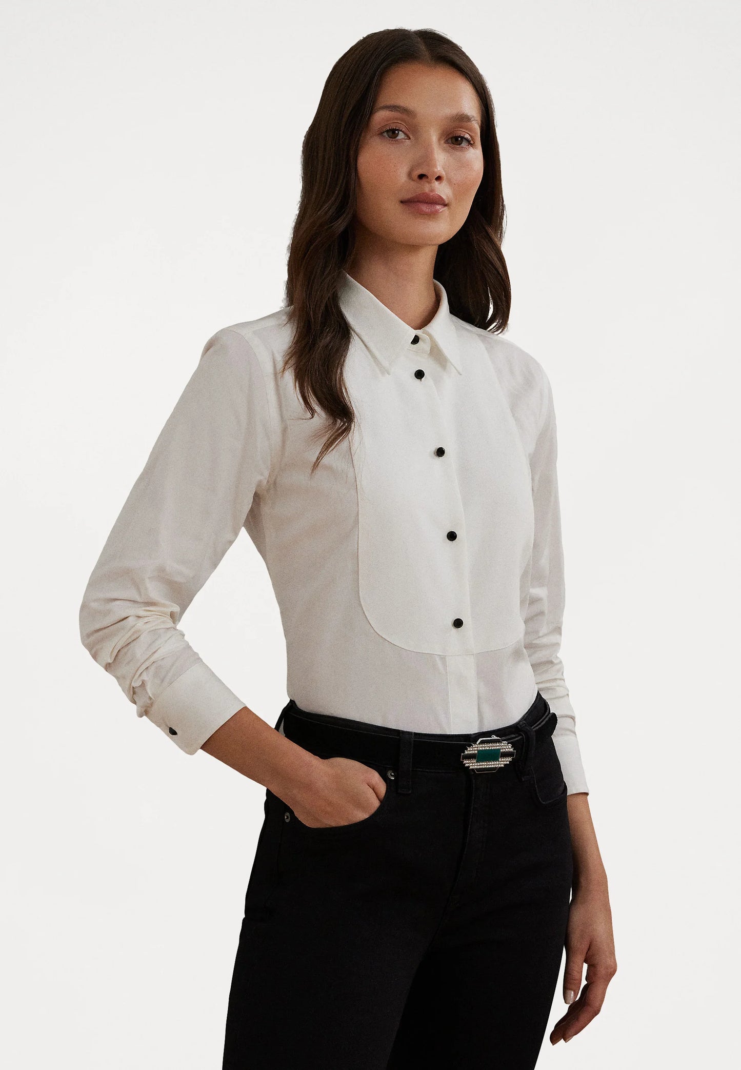 Bib-Front Cotton Broadcloth Shirt