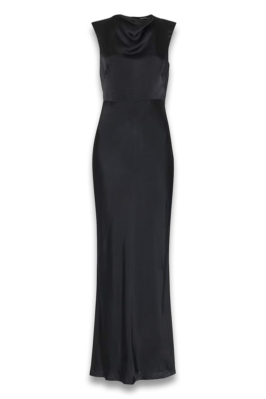 Black Cowl Neck Satin Maxi Dress