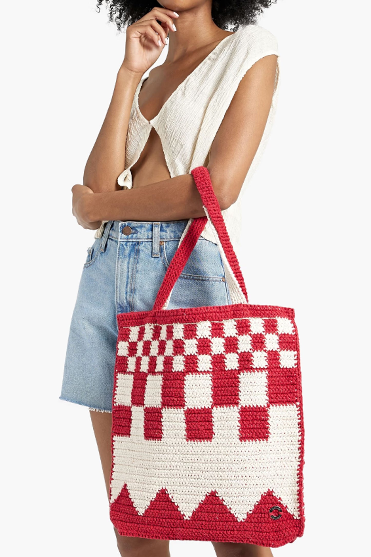 Checked Crochet Tote