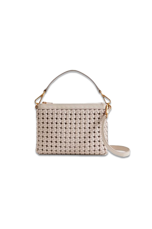 Leather Raffia Pouch Bag