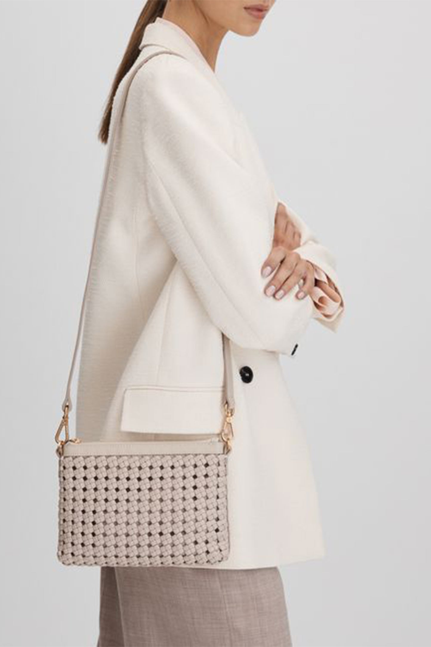 Leather Raffia Pouch Bag