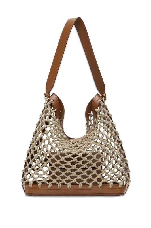 Beige & Tan Knotted Mesh Tote