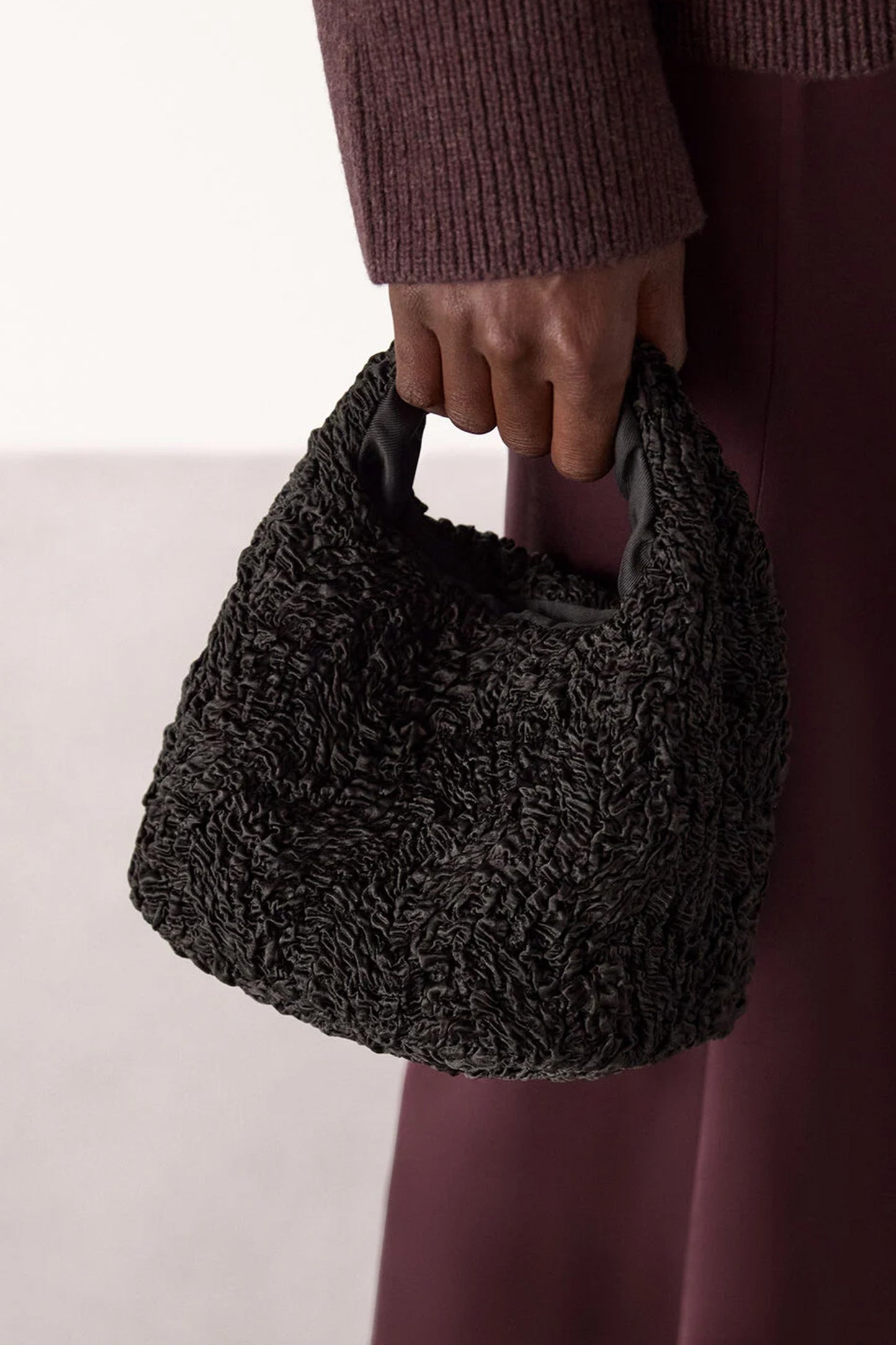 Black Luz Satin Ruched Mini Bag