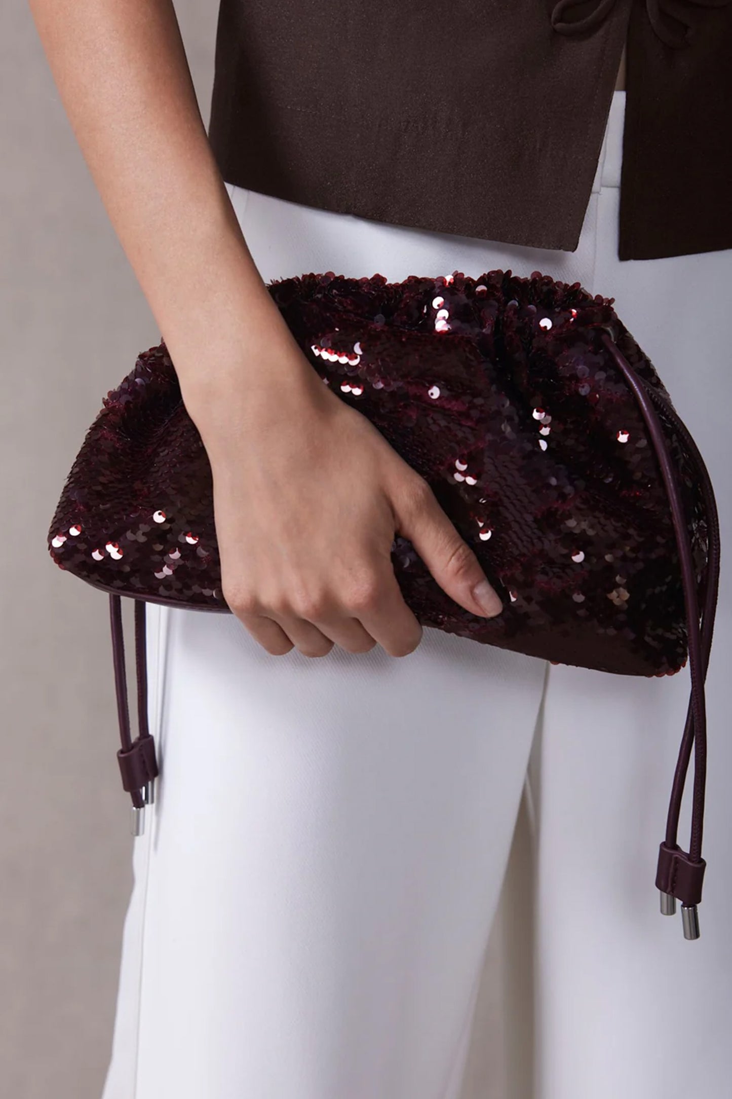 Raya Burgundy Sequin Drawstring Bag