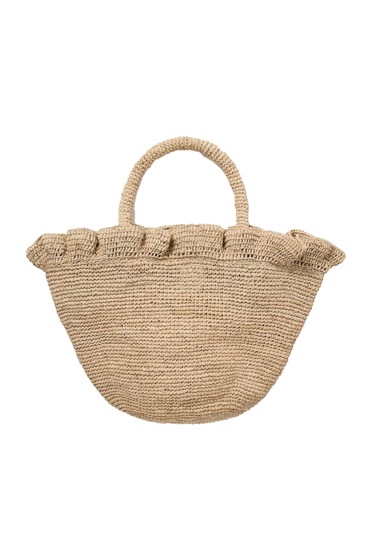 Cyris Ruffled Crocheted Raffia Tote