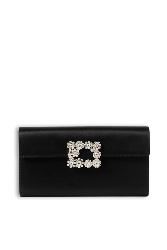 Flower Crystal-embellished Satin Clutch