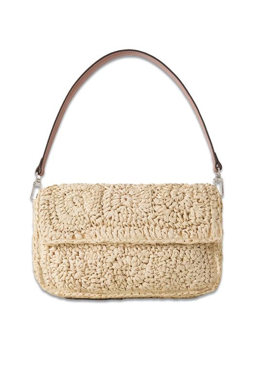 Timmy Leather-trimmed Crocheted Raffia Shoulder Bag