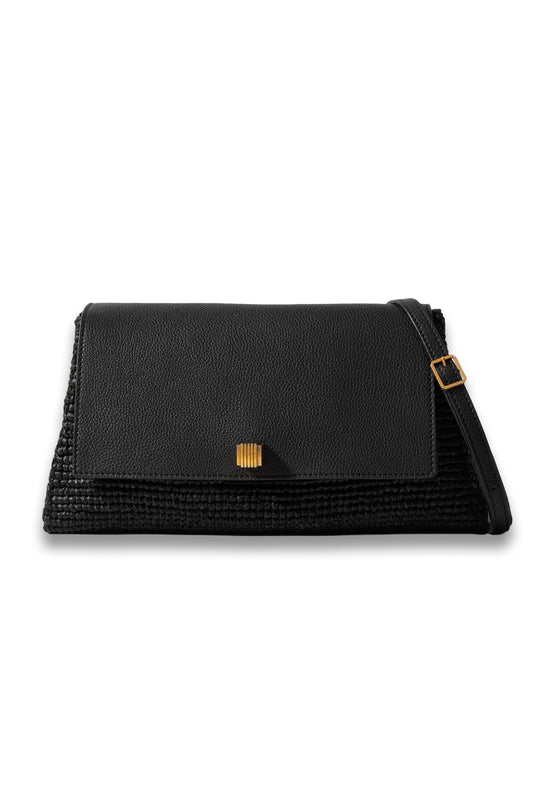 Audrey Raffia and Textured-leather Shoulder Bag