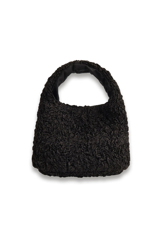 Black Luz Satin Ruched Mini Bag