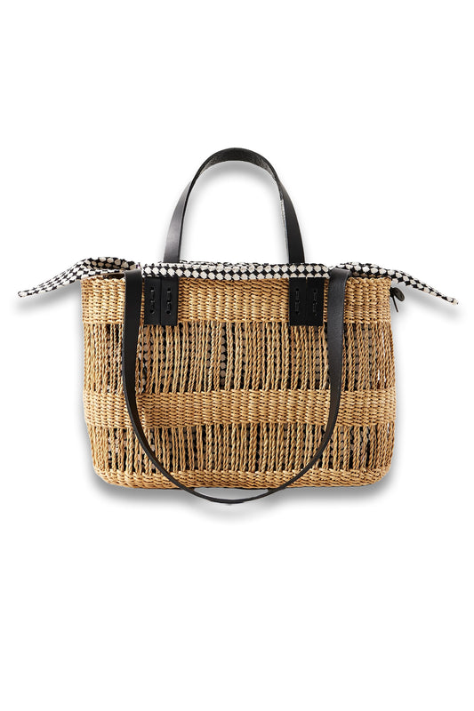 Marcus Leather-Trimmed Woven Straw Tote