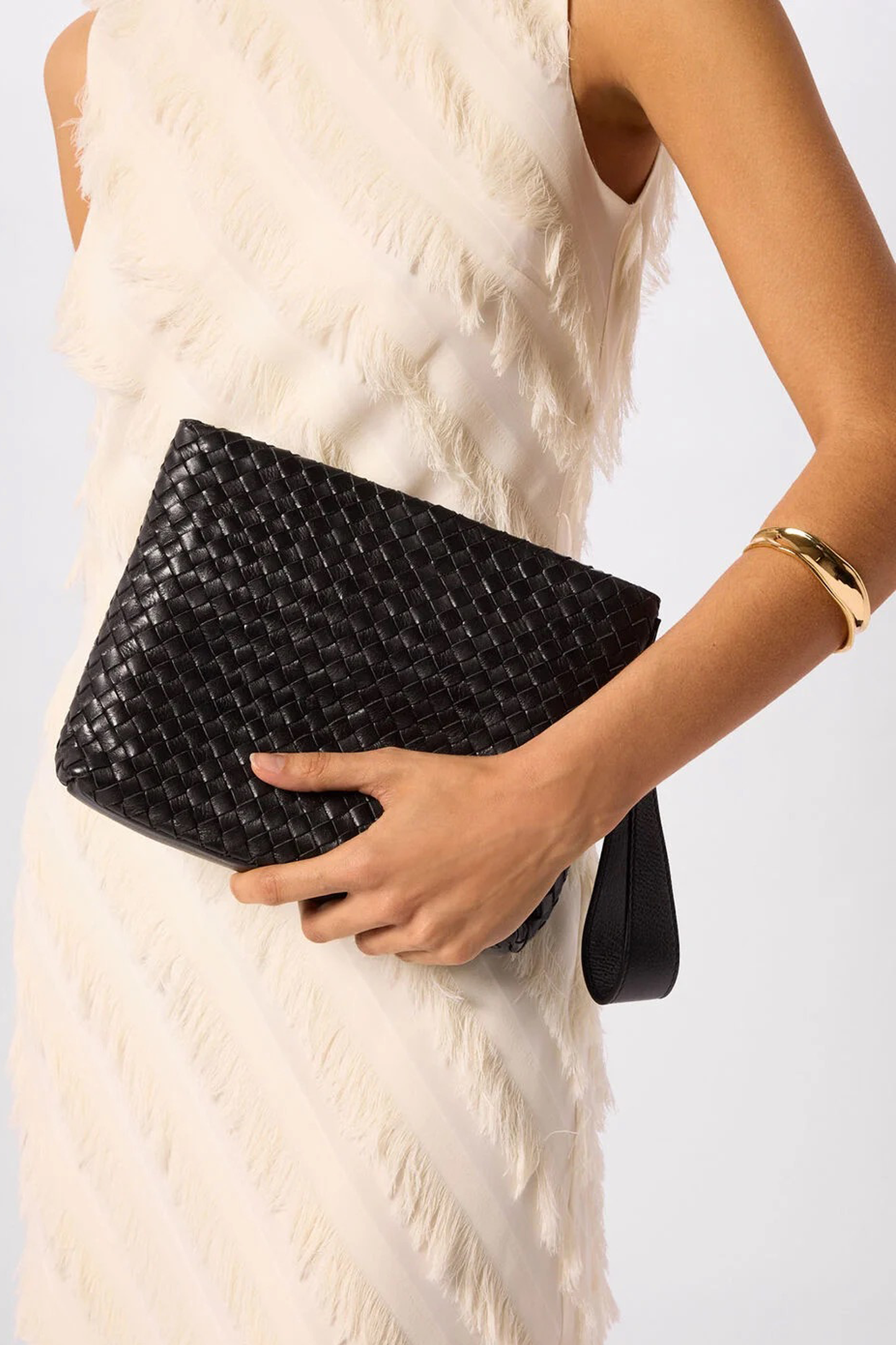 Black Avah Woven Zip Clutch