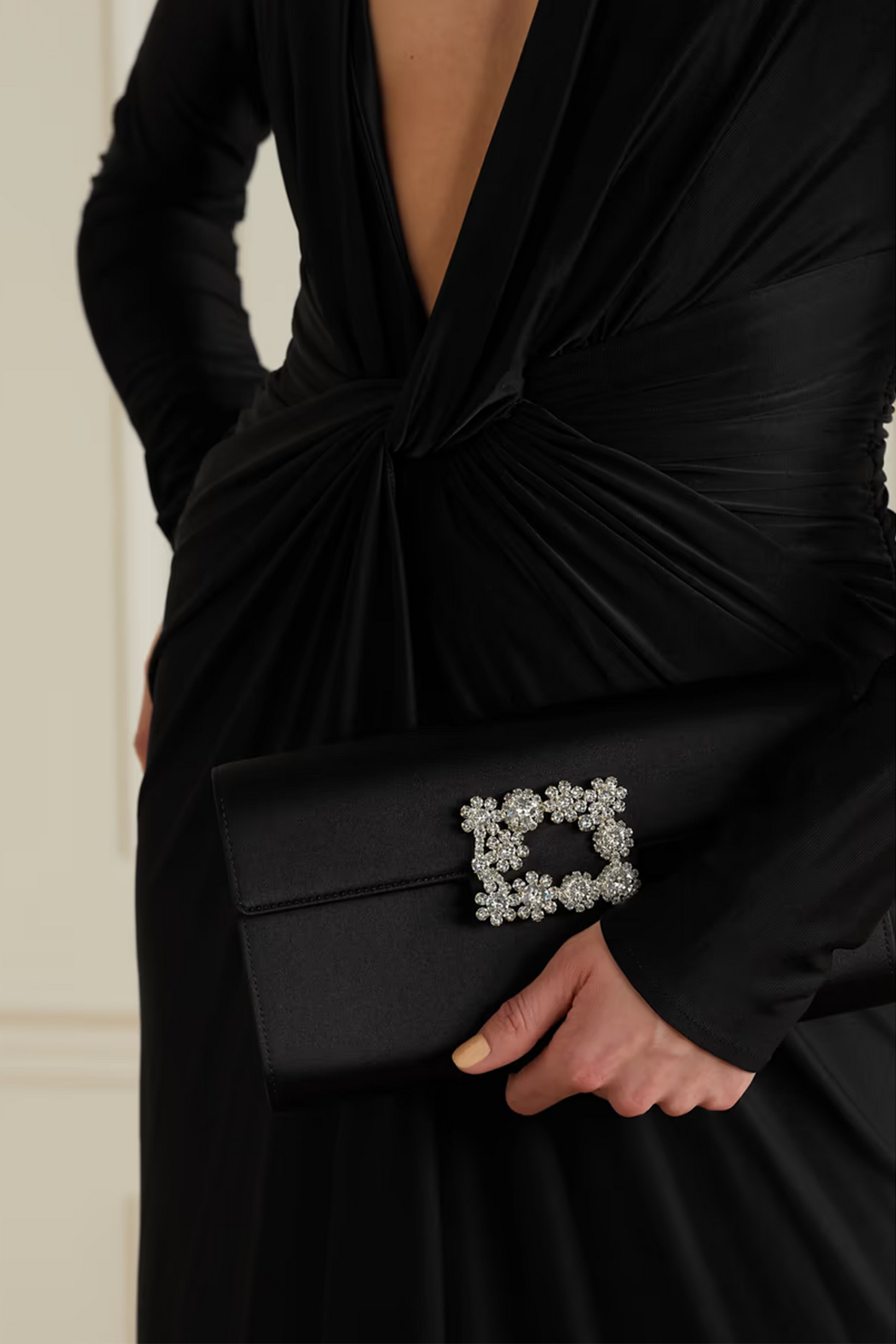 Flower Crystal-embellished Satin Clutch