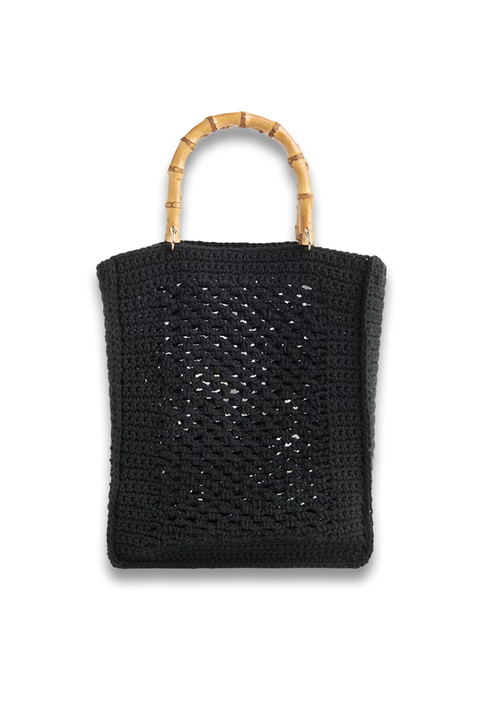 Black Bamboo Handle Crochet Bag