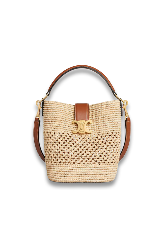 Small Louise Bucket In Raffia And Calfskin